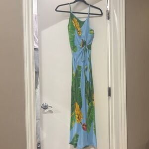 FARM Rio Blue Maxi Dress with Green and Yellow Accents